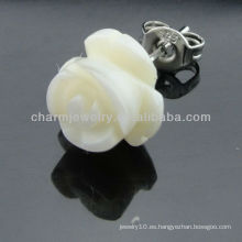 Pendientes de agua dulce de 8mm White Rose Earring Pendientes de acero inoxidable EF-029